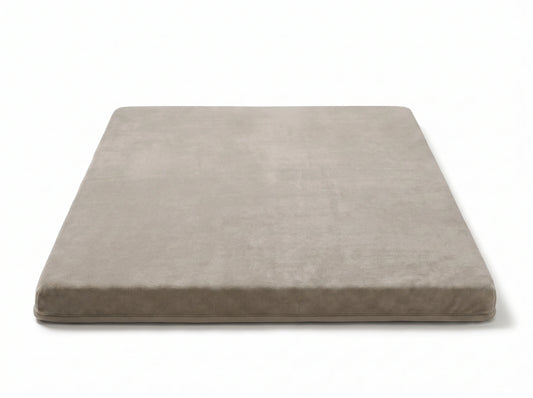 Cushvia — 30 mm slow-rebound foam core, one piece, coral velvet wipe-clean surface